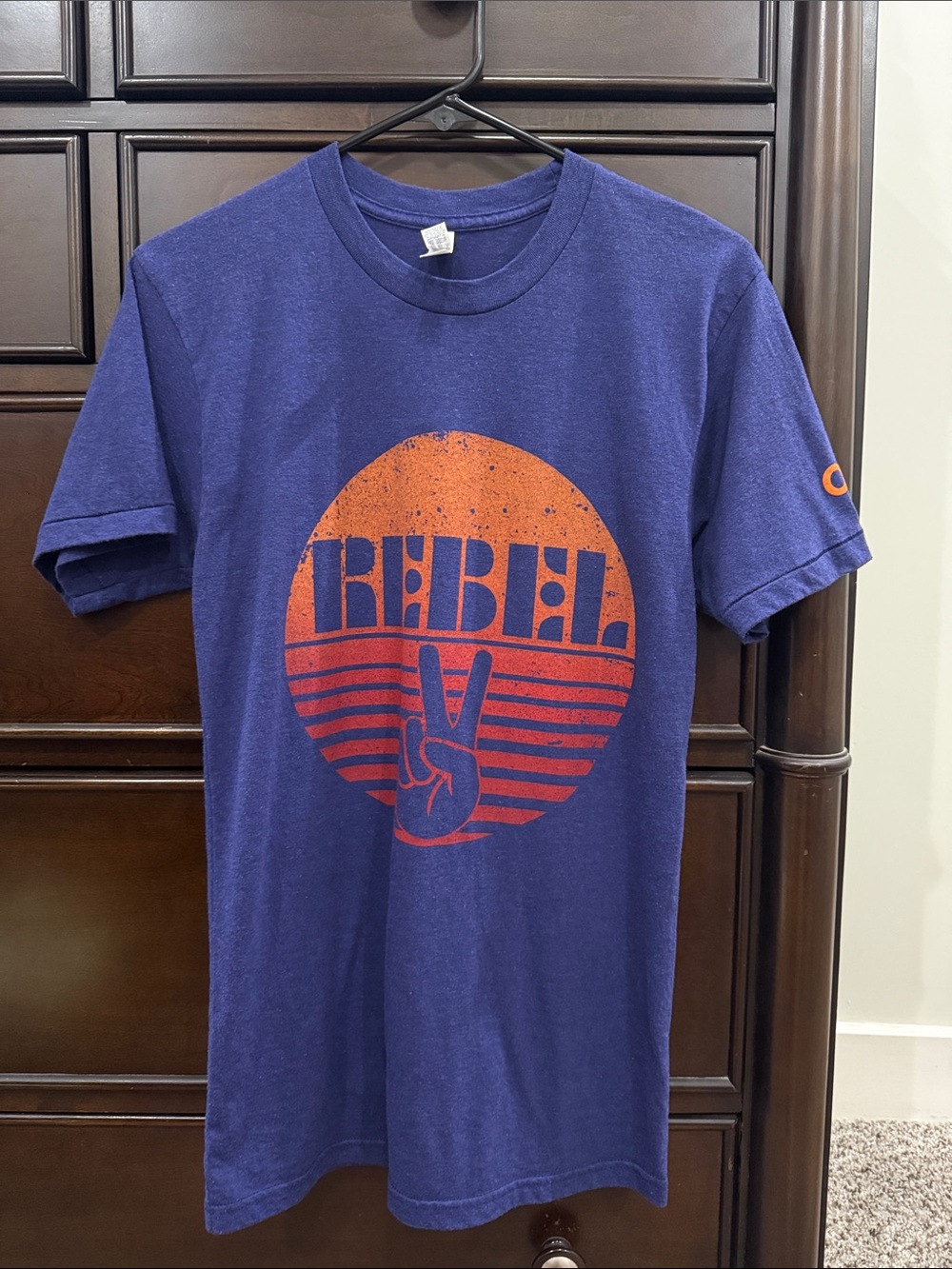 American Apparel Navy Tee with Orange 'REBEL' Graphic